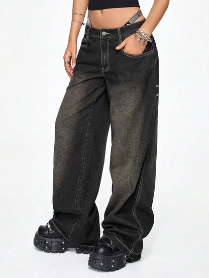 Distressed Rhinestone Spiderweb Jeans Lavish Daily