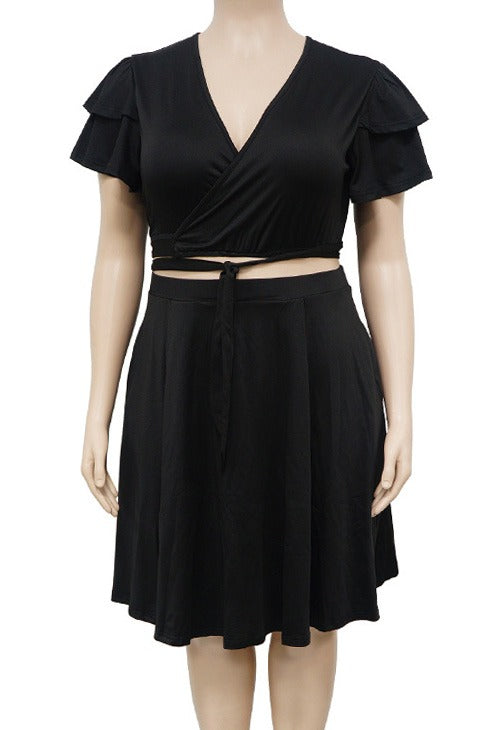 Plus Size Ruffle Tie Front Skirt Set LavishDaily