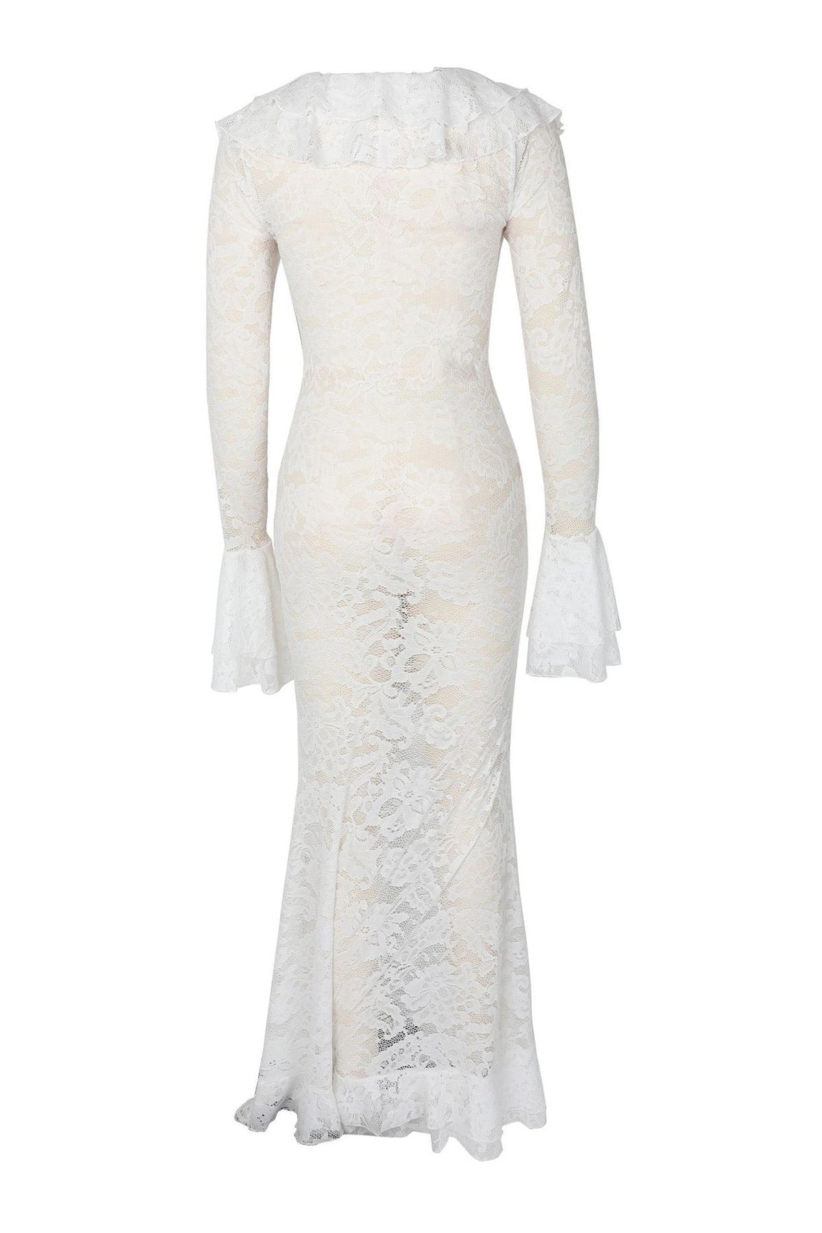 Sheer Lace Ruffled Slit Maxi Dress Lavish Daily
