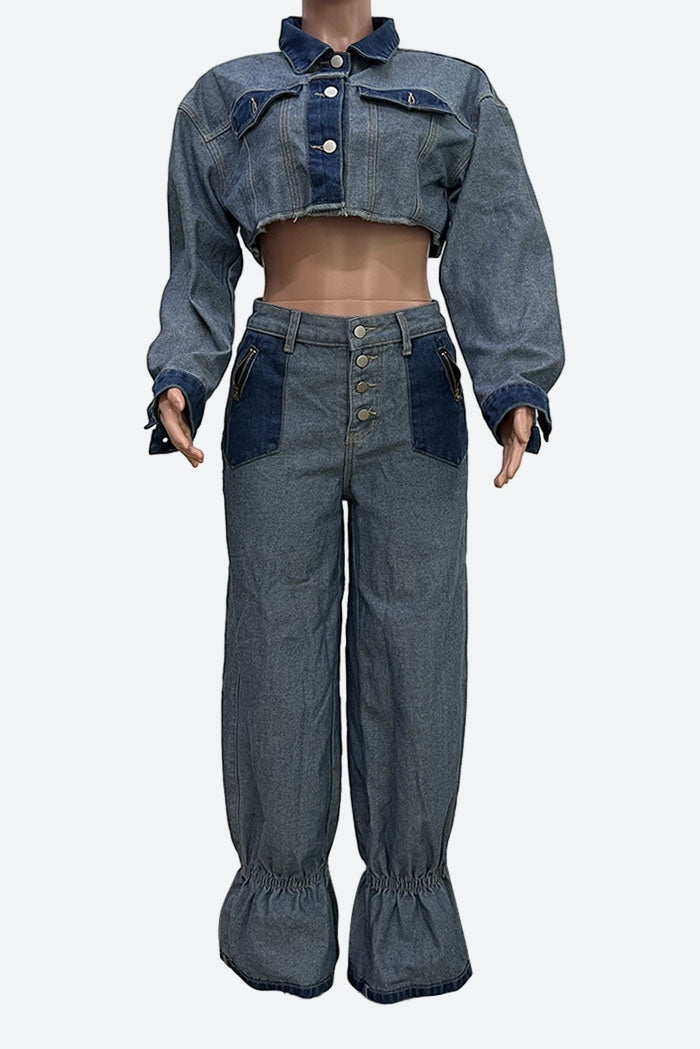 Contrast Cropped Jacket & Pant Set Lavish Daily