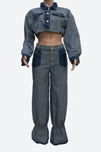 Contrast Cropped Jacket & Pant Set Lavish Daily