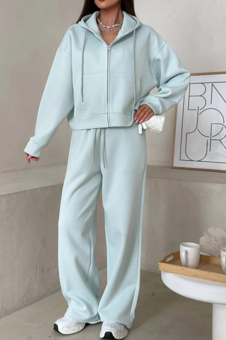 Hooded Zip Sweatshirt & Drawstring Pants Set Lavish Daily