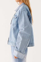Collared Comfortable Casual Denim Jacket Lavish Daily