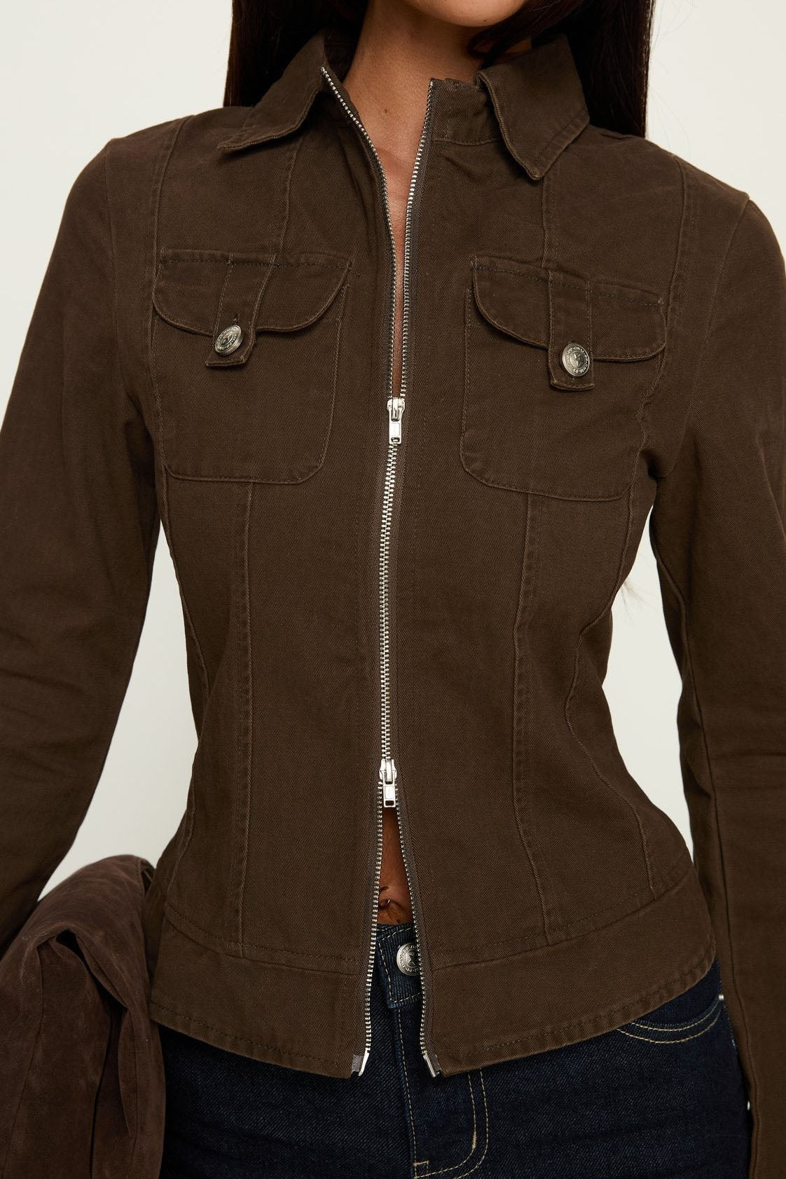 Fitted Zip-Front Utility Jacket Lavish Daily