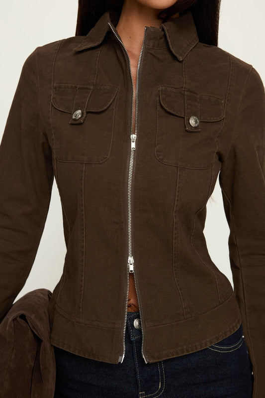 Fitted Zip-Front Utility Jacket Lavish Daily