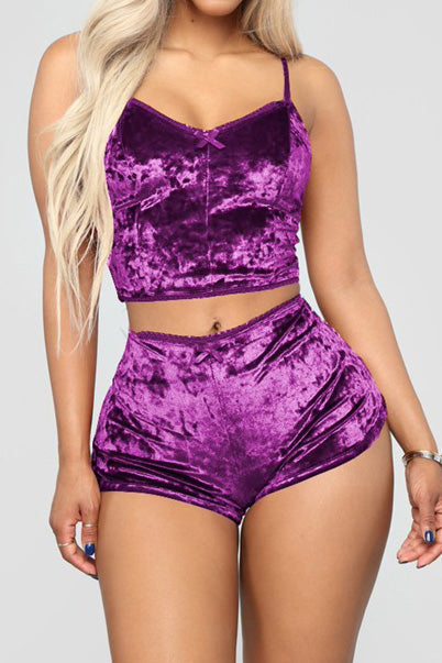 Crushed Velvet Cami & Shorts Lounge Set Lavish Daily