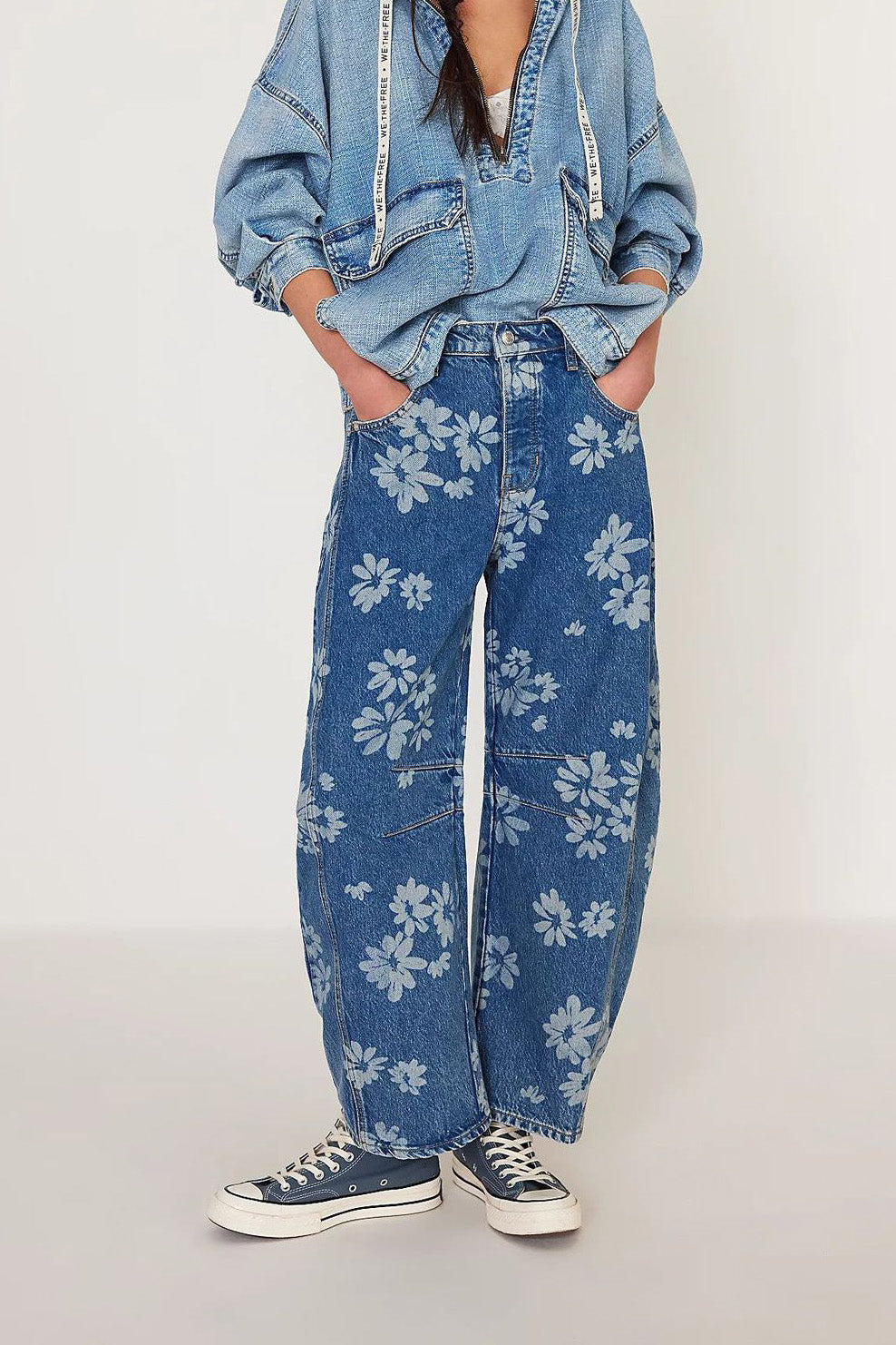 Floral Print Relaxed Barrel Leg Jeans Lavish Daily