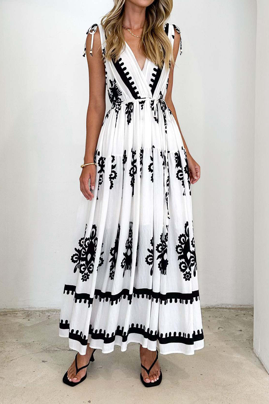 Bohemian Floral Print V-Neck Maxi Dress Lavish Daily