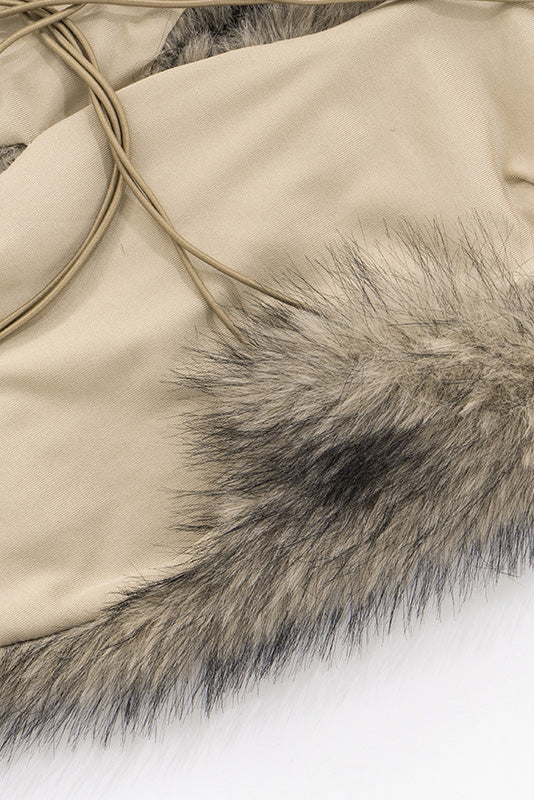 Faux Fur Halter Front Slit Fuzzy Top Lavish Daily