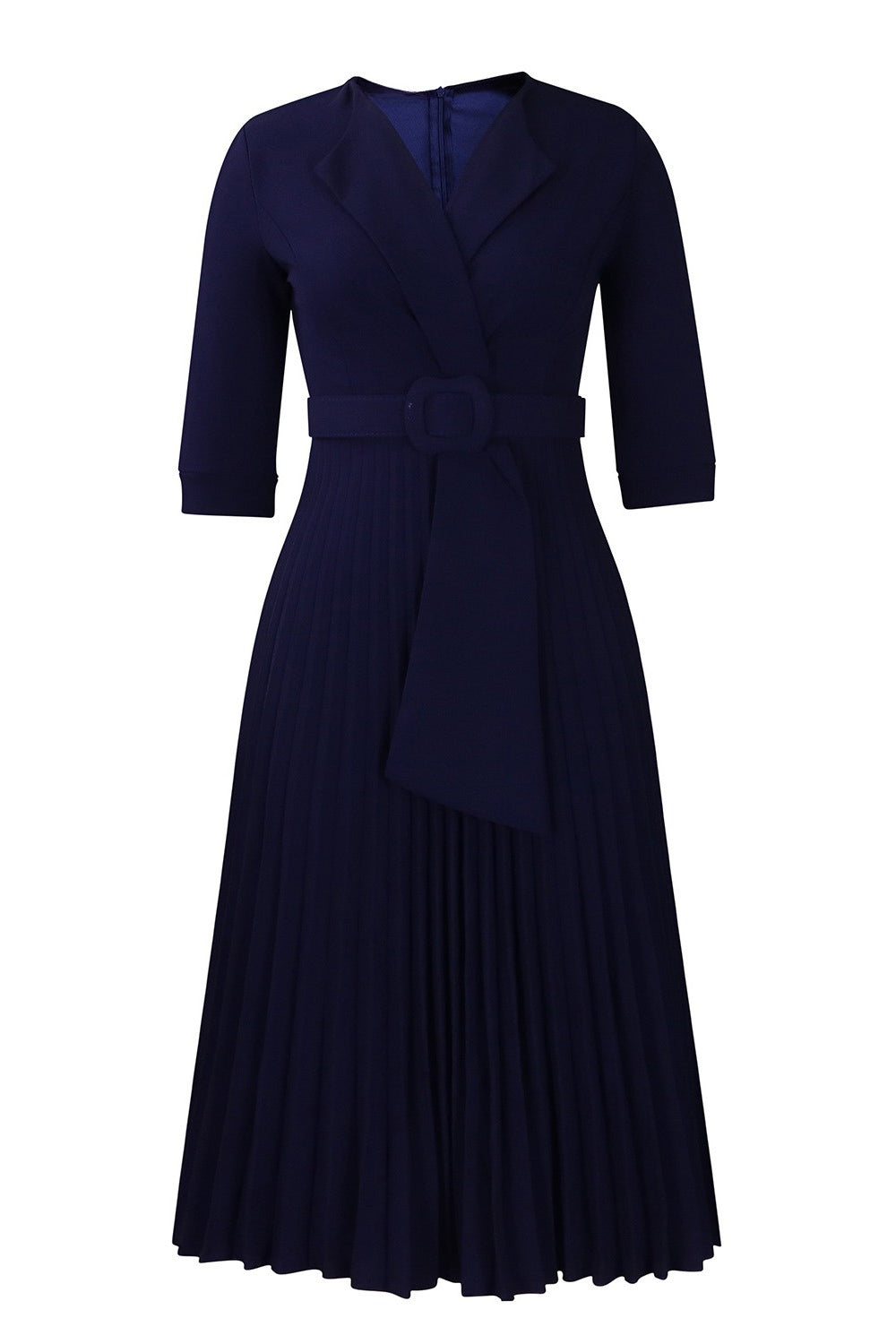 Pleated A-Line Blazer Midi Dress with Belt Lavish Daily