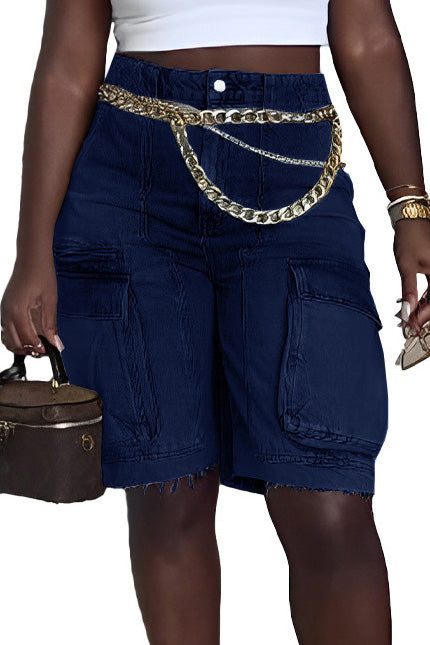 Vintage Wash Raw Hem Denim Cargo Jorts Lavish Daily
