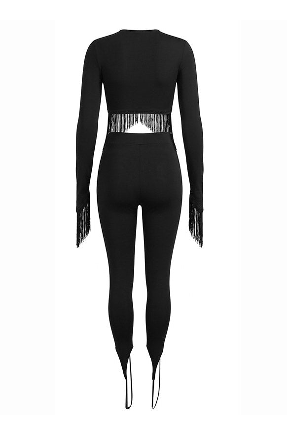 Fringe Crop Top & Stirrup Leggings Set Lavish Daily