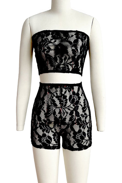 Semi-Sheer Lace Bralette and Shorts Set Lavish Daily