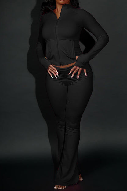 Sculpted Foldover Waist Flare Pants Set Lavish Daily
