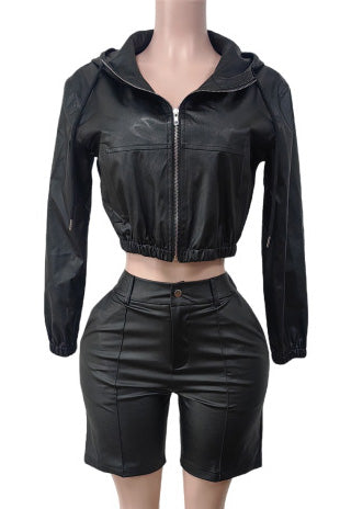 Faux Leather Jacket and Shorts Set Lavish Daily