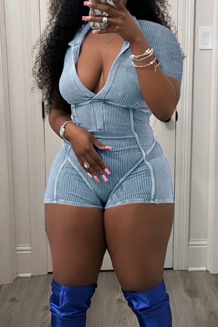 Deep V Neck Washed Romper Lavish Daily