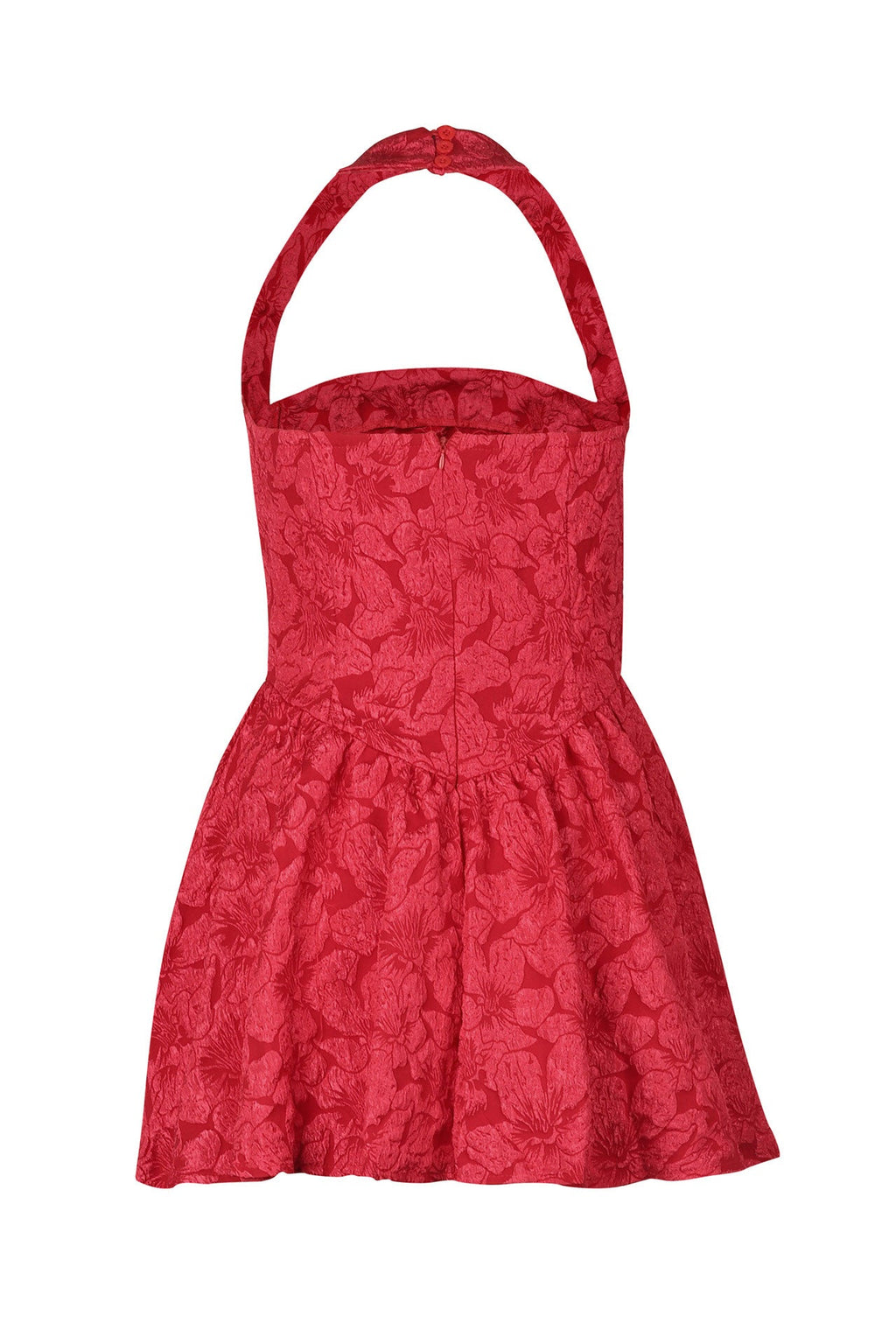 Halter Jacquard Floral Embroidery Ruffle Dress Lavish Daily