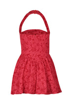 Halter Jacquard Floral Embroidery Ruffle Dress Lavish Daily