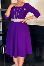 Elegant Round Neck Patchwork Midi Dress Lavish Daily