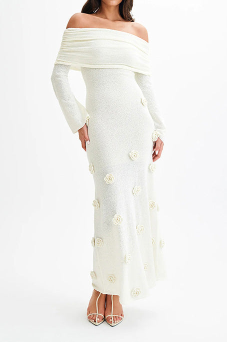 Off Shoulder Knit Maxi Dress Lavish Daily