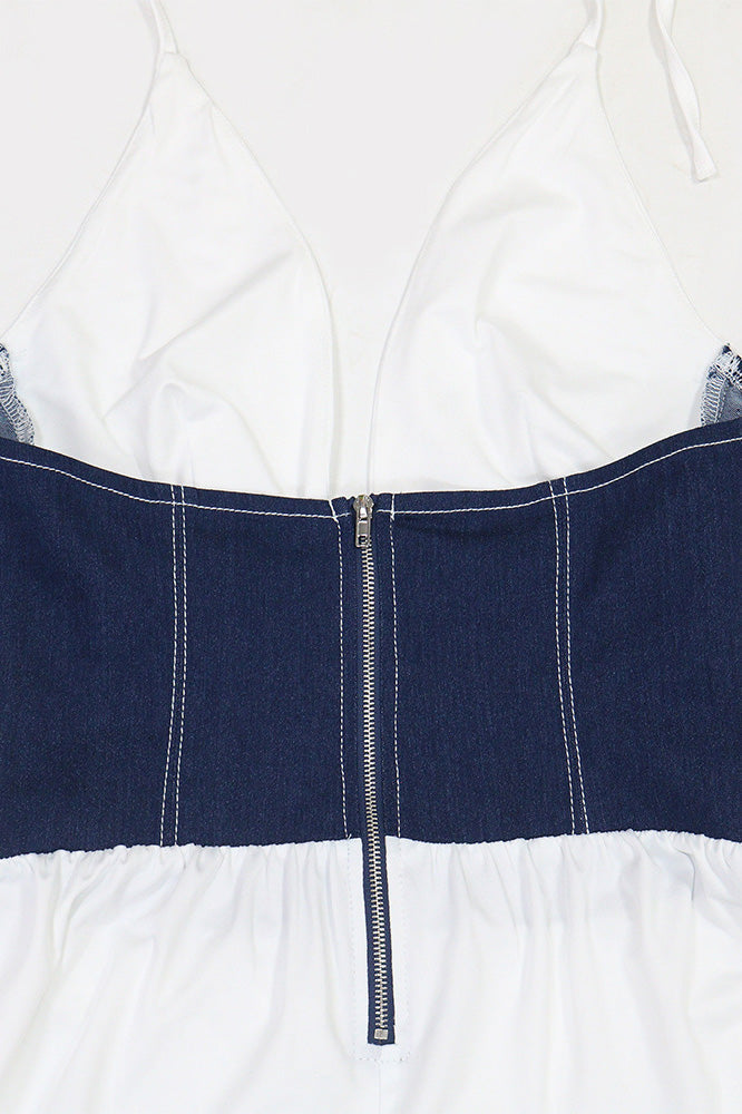 Slim Fit Denim Patchwork Deep V Slit Dress Lavish Daily