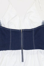 Slim Fit Denim Patchwork Deep V Slit Dress Lavish Daily