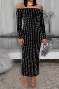 Elegant Long-Sleeve Strapless Rhinestone Dress Lavish Daily