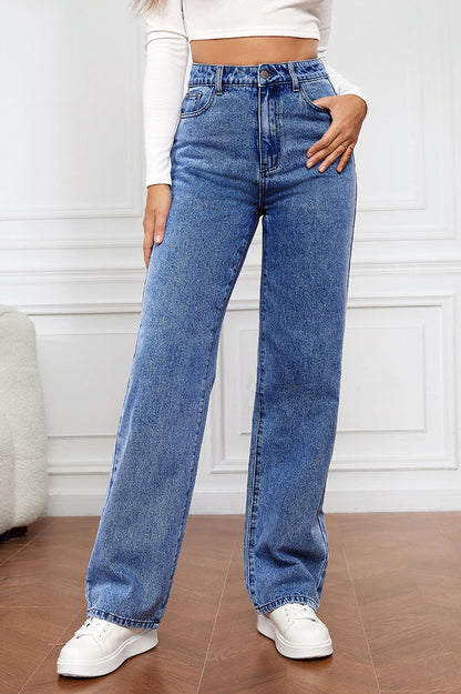 High-Waisted Straight Leg Jeans Lavish Daily