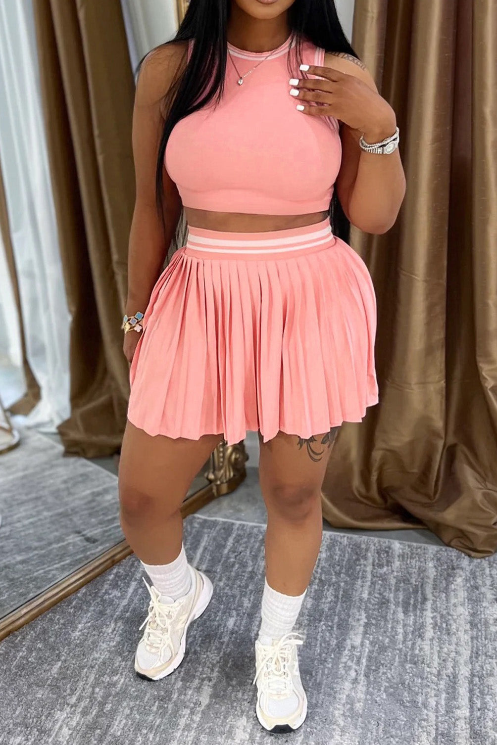 Sleeveless Crop Top and Pleated Skirt Set Lavish Daily