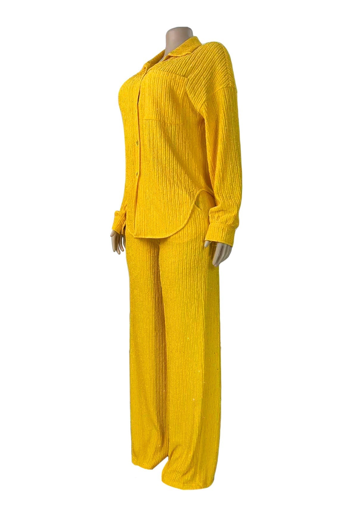 Textured Button-Down Shirt & Pants Set Lavish Daily