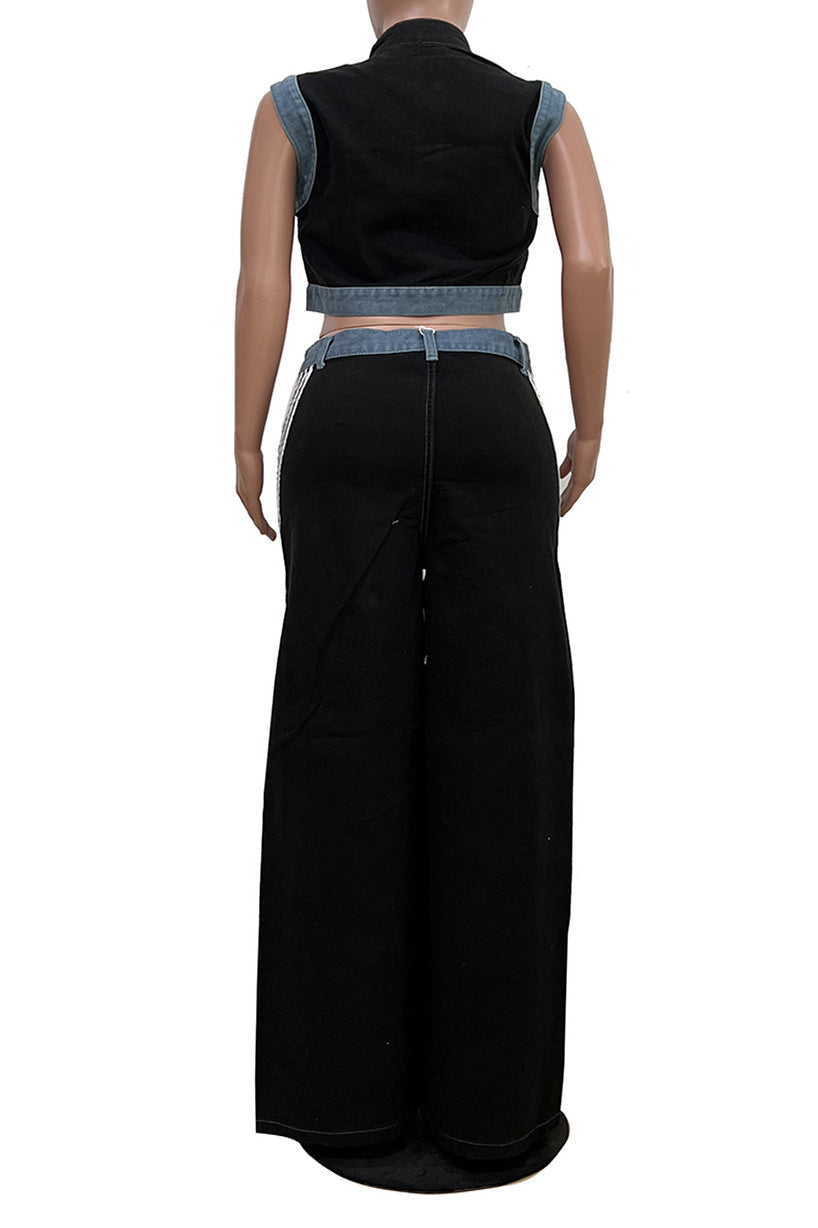 Striped Cropped Top Denim Pant Sets Lavish Daily