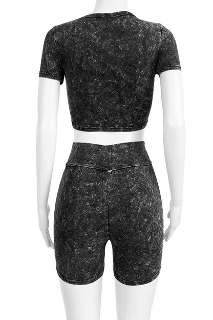 Mineral Wash Crop & Biker Short Set Lavish Daily