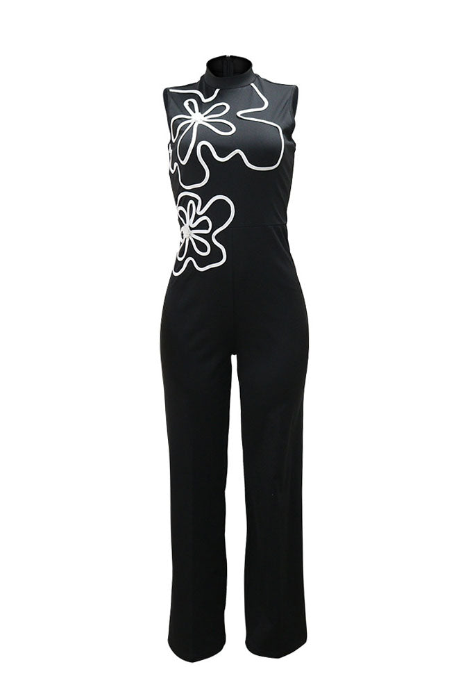 Round Neck Slim Sleeveless Floral Print Jumpsuit Lavish Daily