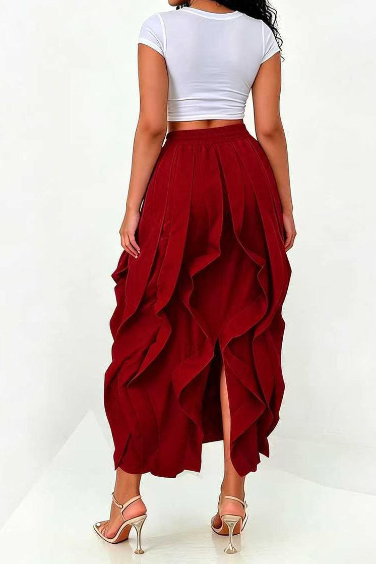 Cascading Ruffle Midi Skirt Lavish Daily
