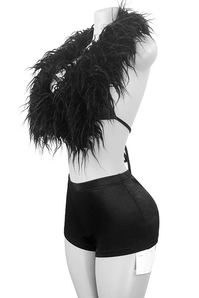 Elegant Feather Halter Tie Shorts Set Lavish Daily