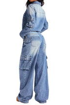 Washed Denim Utility Wide Leg Jumpsuit Lavish Daily