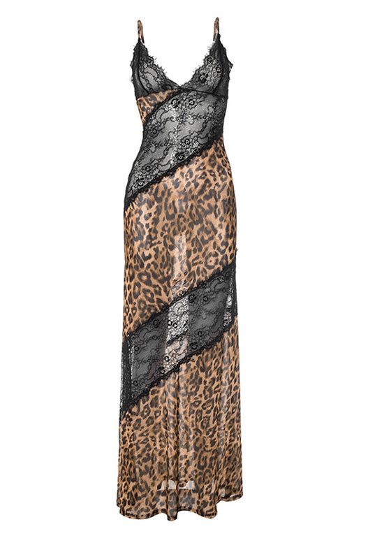 Leopard Print Lace Splice Maxi Dress Lavish Daily