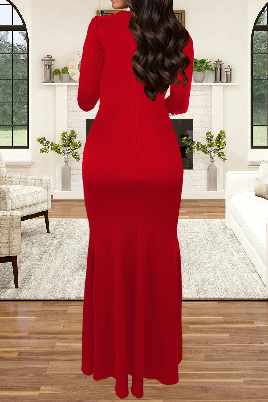 Long Sleeve Rhinestone Turtleneck Maxi Dress Lavish Daily