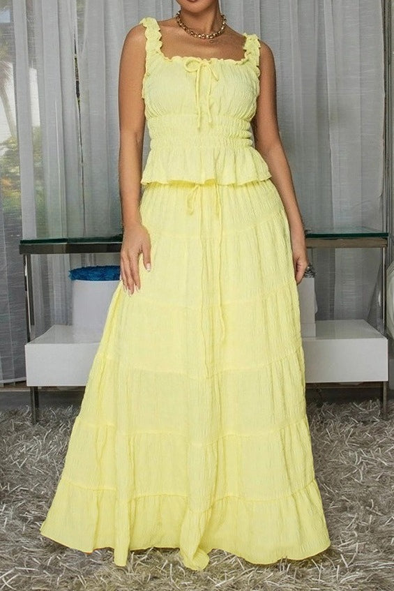 Textured Smocked Top & Tiered Maxi Skirt Set Lavish Daily
