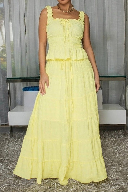 Textured Smocked Top & Tiered Maxi Skirt Set Lavish Daily