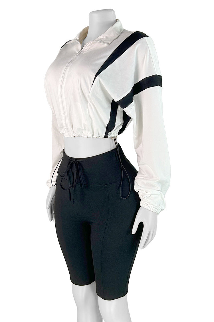 Long Sleeve Zipper Stretch High-waisted Short Set Lavish Daily