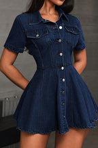 Short Sleeve Denim Mini Dress Lavish Daily