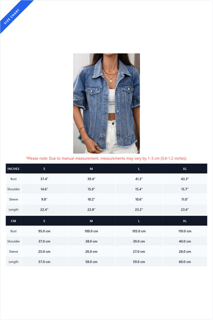 Ruffled Raw Hem Short Sleeve Denim Jacket Lavish Daily