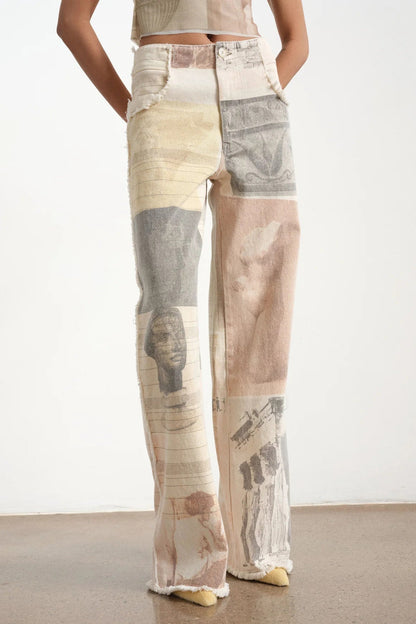 Vintage Print Wide Leg Straight Jeans Lavish Daily