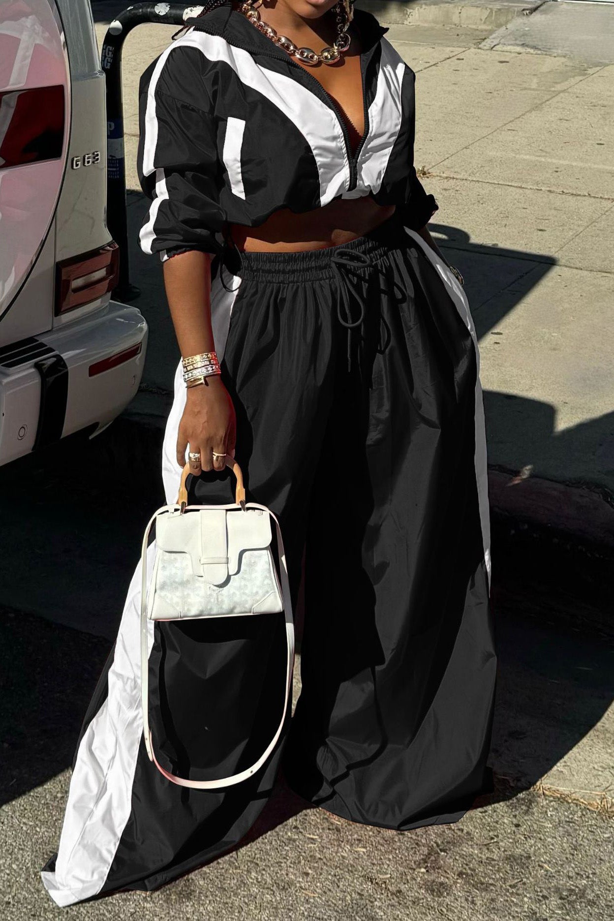 Color-Block Windbreaker & Wide-Leg Set Lavish Daily
