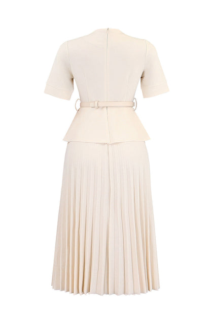 Mock 2-Piece Peplum Pleated Midi Dress Lavish Daily