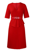 Elegant V-Neck Pleated Dress Lavish Daily