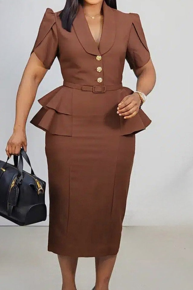 Tailored Asymmetrical Belted Midi Dress Lavish Daily