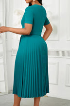 Plus Size V-Neck Pleated High Waist Elegant Dress Lavish Daily