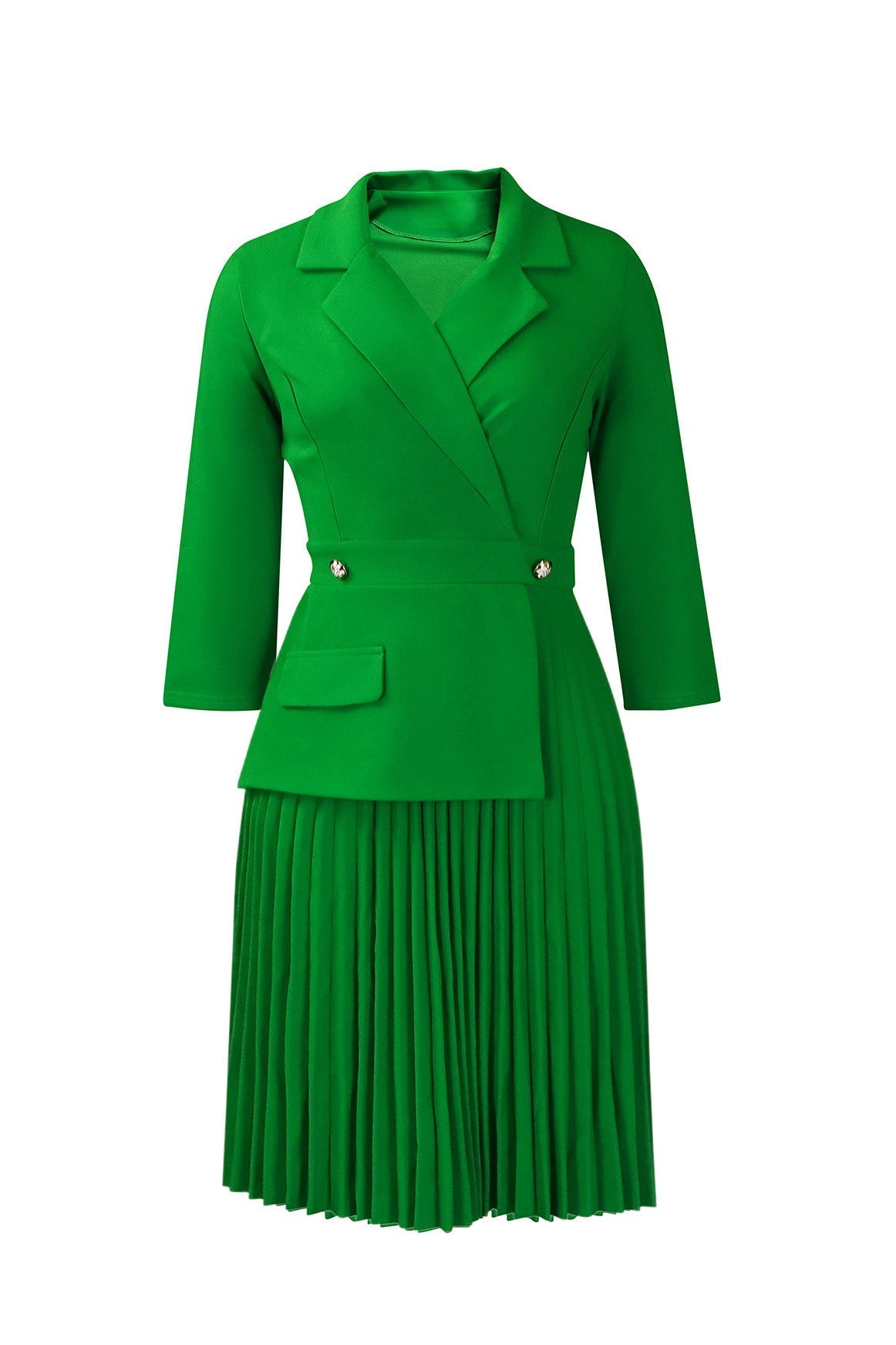 Pleated Blazer Collar Dress Lavish Daily